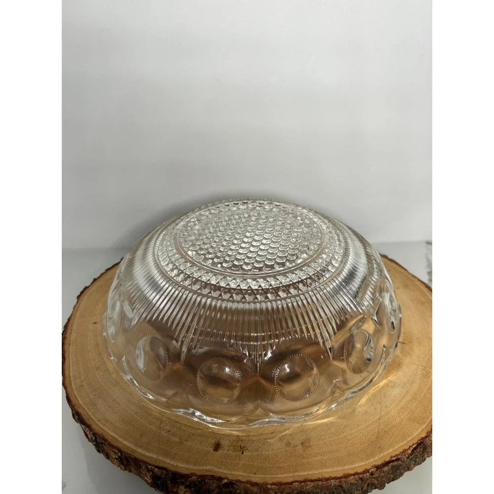 Vintage Clear Pressed Glass Bowl Scalloped Edge Thumbprint‎ Ribbed Hobnail 8.5